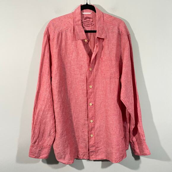 Relax by Tommy Bahama Men's Red 100% Linen Button Up Shirt Size XL - Picture 1 of 8